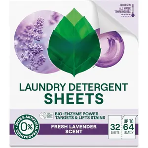 Laundry Detergent Sheets, Up to 64 Loads,  Lavender Scent, Removes Tough Stains, 0% Dyes and Artificial Fragrances,  for your family