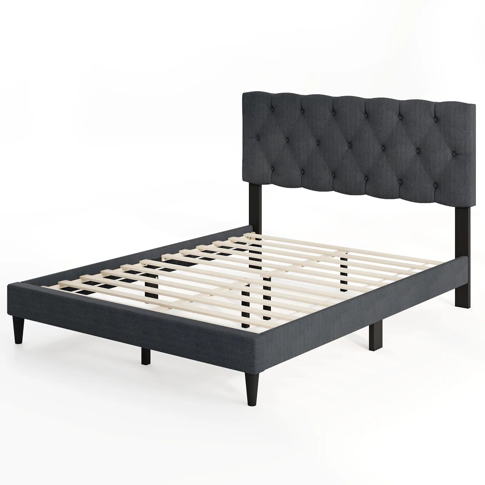 COSTWAY - Upholstered Platform Bed with Tufted Headboard and Wooden Slats Gray-Full Size COSTWAY - Upholstered Platform Bed with Tufted Headboard and Wooden Slats Gray-Full Size