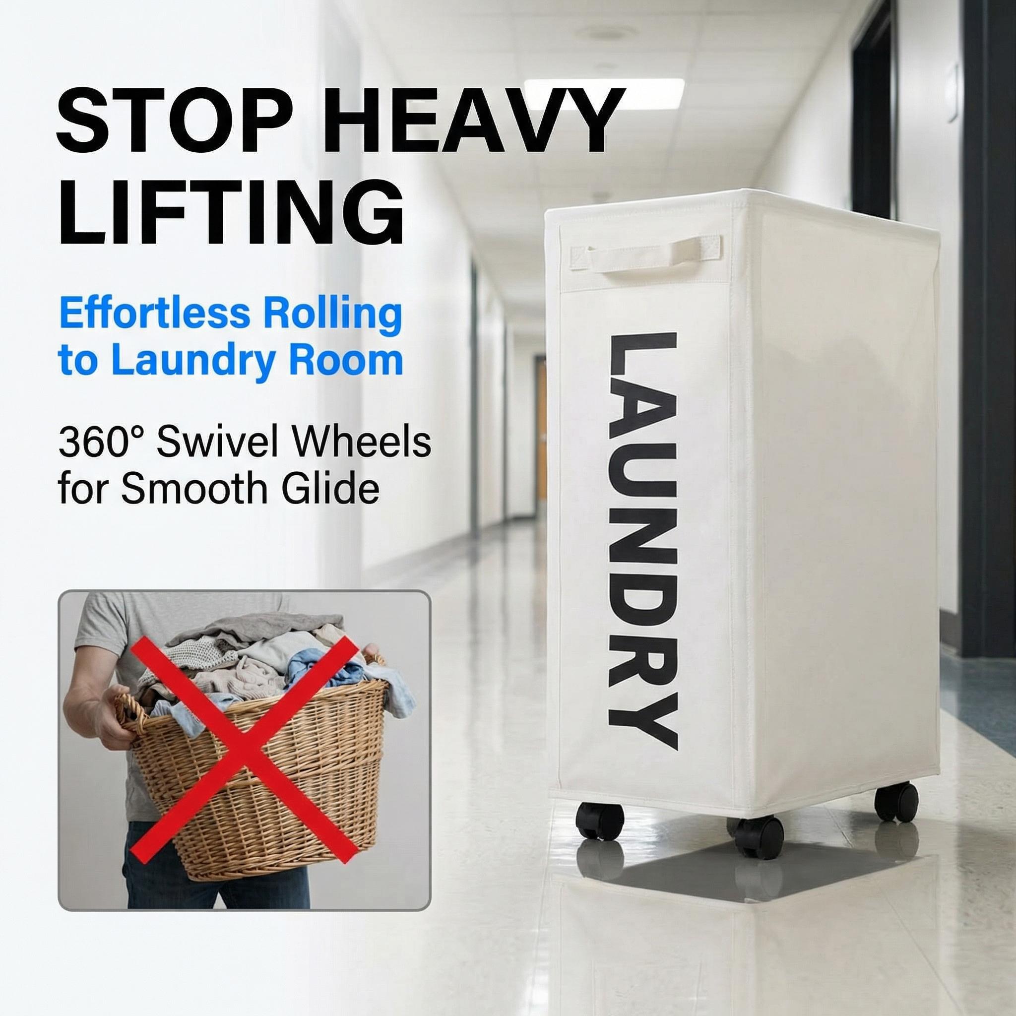 Laundry Basket Wheels 75L with Removable Mesh Bag Waterproof Oxford Cloth Suitable for Bedroom Dormitory Clothing Storage Basket