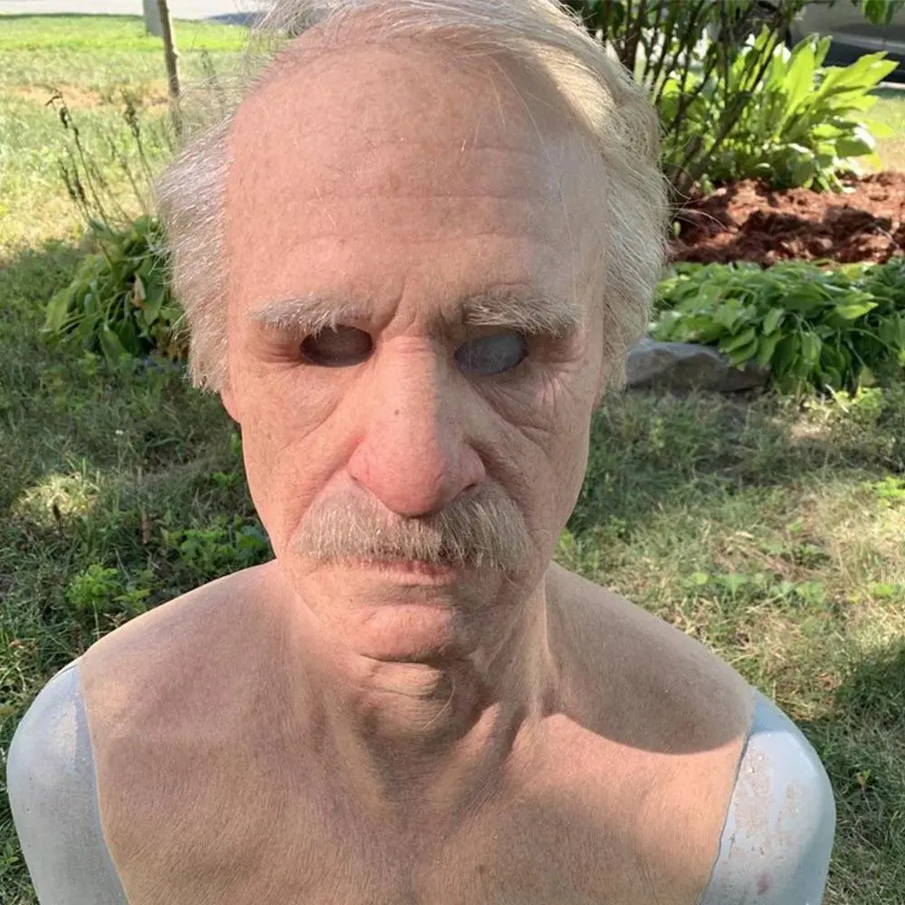Old Man Mask Full Head Realistic Grandpa Face Wig Scary Elderly Costume For Halloween Party Centerpiece Home Display For Adults