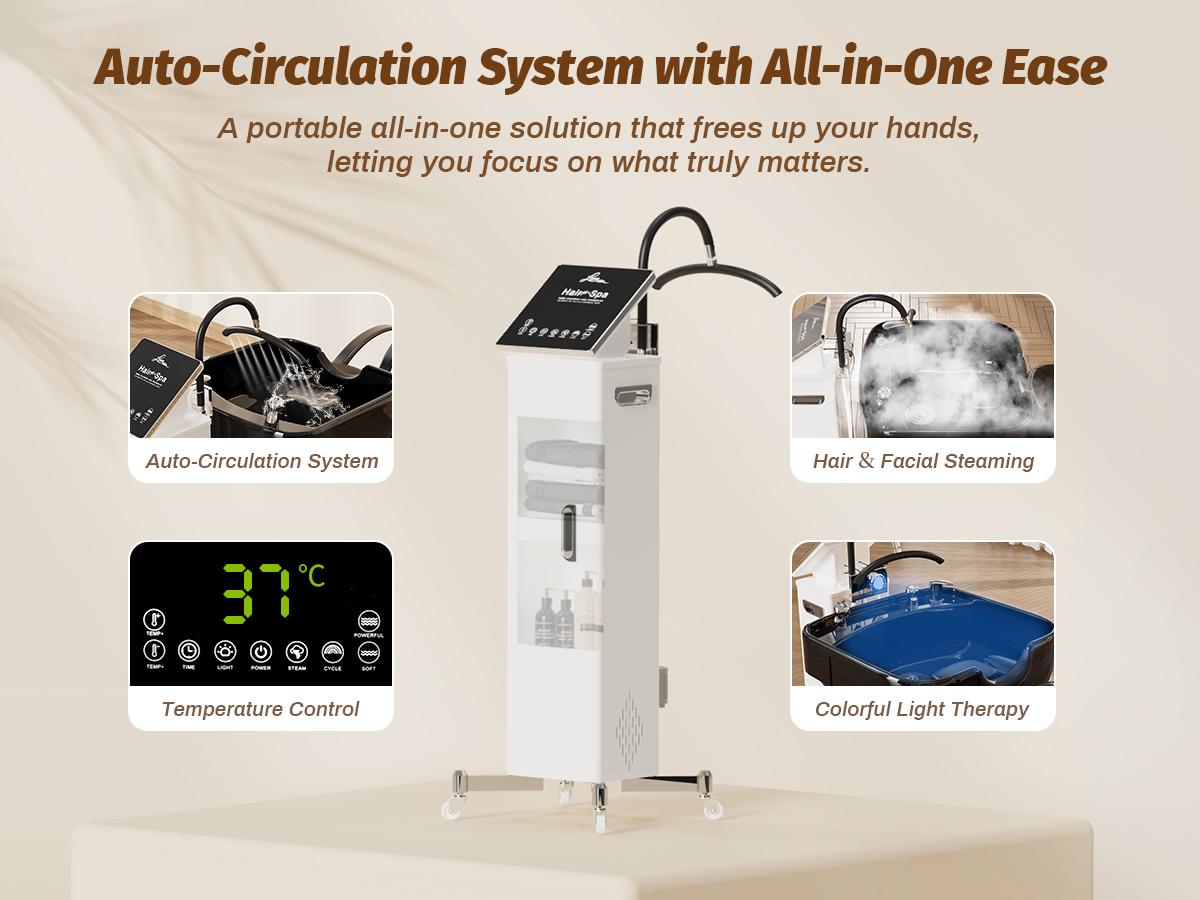 Baasha Professional Shampoo Chair and Bowl Set | Adjustable Hair Wash Station with Neckrest | Memory Foam Soft Cushion Head Spa Chair | Complete Accessories Included | Modern All-Black Design | Shipped in 2 Separate Packages for Safety