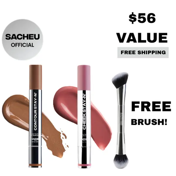 sacheu Sculpt & Blush | FREE Cheek & Contour Brush Included | Contour & Cheek STAY-N Duo | All-Day Waterproof Blush & Bronzer Set