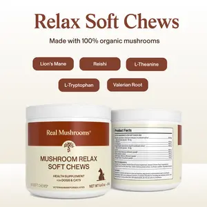 Real Mushrooms Relax Pet Chews | Organic Lions Mane Reishi L Theanine Valerian | Vet Formulated | Soft Chews for Dogs and Cats