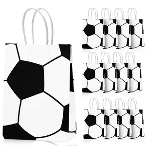 12/24 Pcs Soccer Party Favor Bags, Soccer Themed Party Gift Bags with Handles, Paper Gift Bags Soccer Goodie Bags Treat Candy Bags for Kids Adults Soccer Party Supplies
