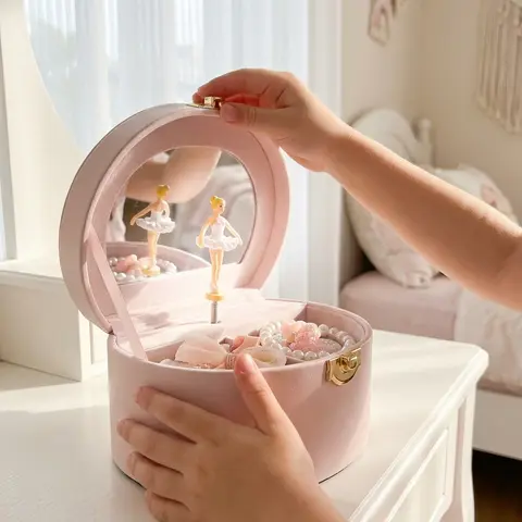 VLANDO Classic Musical Trinket Jewelry Box - Spinning Ballerina, Halfmoon Charm, Watercolor Design, Large Storage Organizer, Mirror, Multifunctional Holder, Delight Girly Room Accessories, Bedroom Home Decor, Kids' Birthday Gift