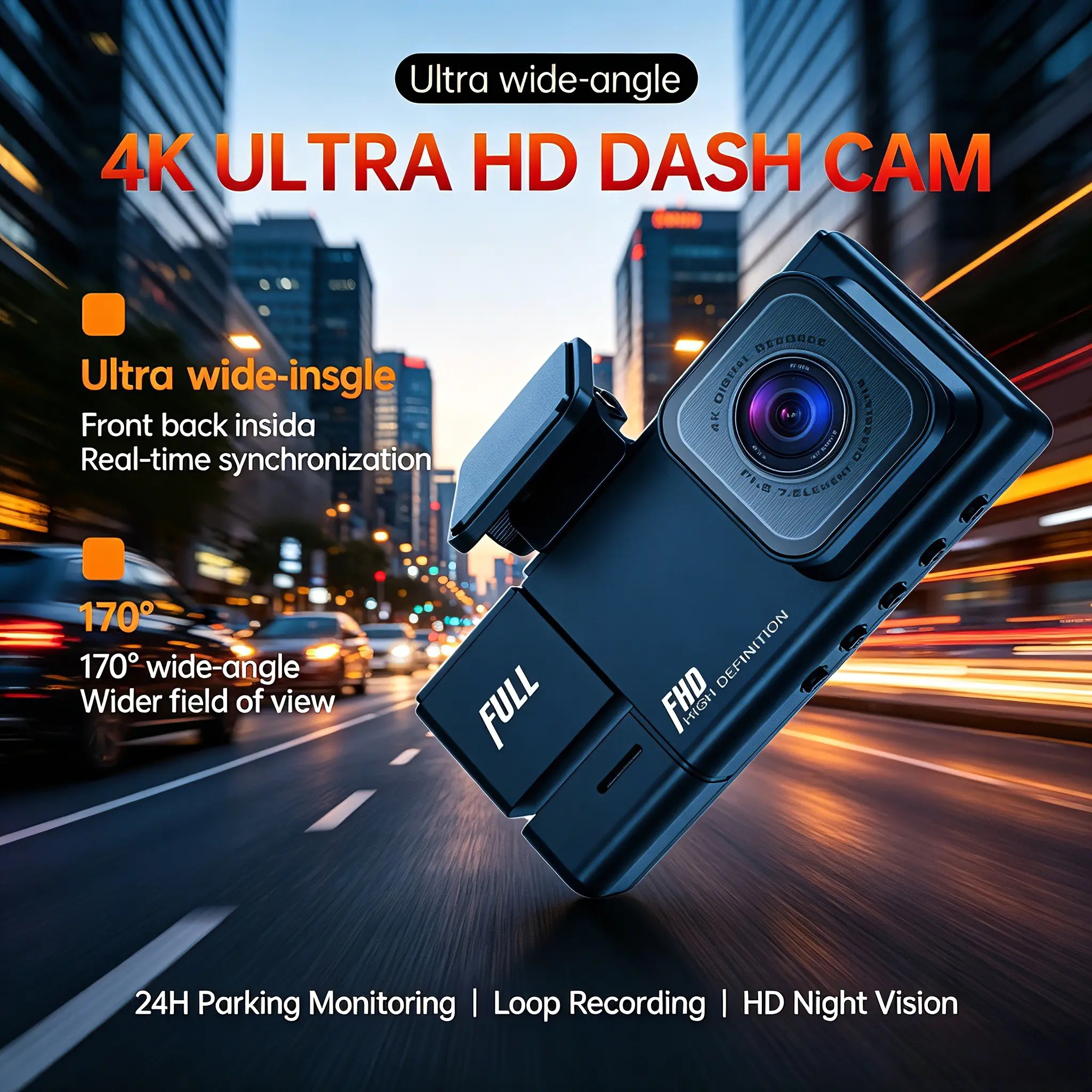 2026 Newest 4K Ultra HD Dash Cam Front and Rear Triple Camera with Night Vision App Connectivity 24H Parking Monitor G Sensor Loop Recording Car Camera