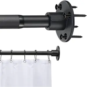 Black Shower Rod 30in-92in, Permanent Screw in Wall Mounted Shower Curtain Rod, Closet Rod, Adjustable Heavy Duty Shower Rod For Bathroom, Adjustable Closet Pole For Hanging Clothes