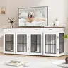 VOWNER 86.7" Double Dog Crates Furniture, Large Farmhouse Dog Kennel with 4 Drawers as TV Stand, Heavy Duty Dog Cage for 2 Large Dogs, Wooden Pet House with Removable Room Divider and 2 Lockable Doors