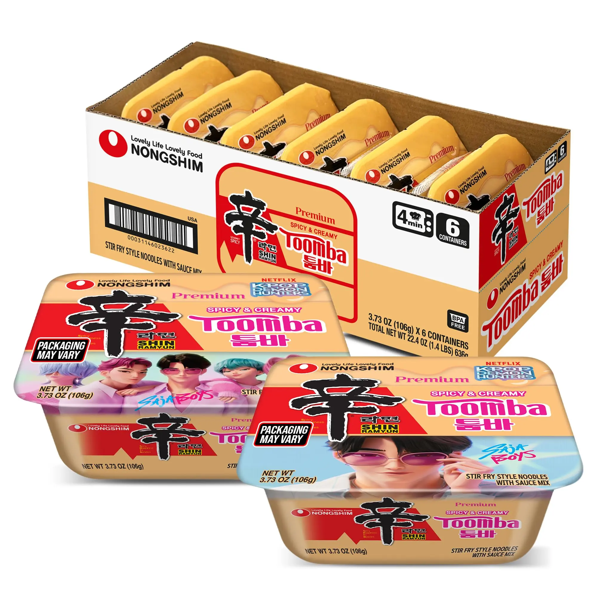 Creamy Korean Style Stir Fry Instant Noodles, Rich Cheese Flavor with Mild Spice, Microwaveable Bowl, 3.73 oz, 6 Pack