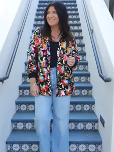 Colorful Floral Sequin Blazer Black Eras