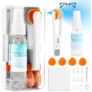 Glasses Cleaner, Glasses Cleaning Kit with Eyeglass Cleaner Spray, Eyeglass Lens Cleaner, Microfiber Cleaning Cloth,Portable Eyeglass Repair Kit with Screws, Safe for  Lens(White)