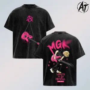 "MG K& Pink Guitar" Graphic 2026 Washed T-Shirt, Ticket to Downfall Sold Out graphic Clothes, Americana Trendy Tee Music Gift for Fans, Oversized Unisex Streetwear Top MG Kelly Music Tour Vintage Tshirt, Pop Punk Rap Shirt