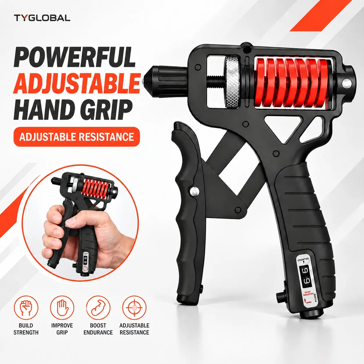 TYGLOBAL H-Shaped Hand Grip Strengthener, Adjustable 11-364LBS Resistance, Forearm Exerciser, Power Grip Workout Equipment for Hand, Wrist & Forearm Strength Training