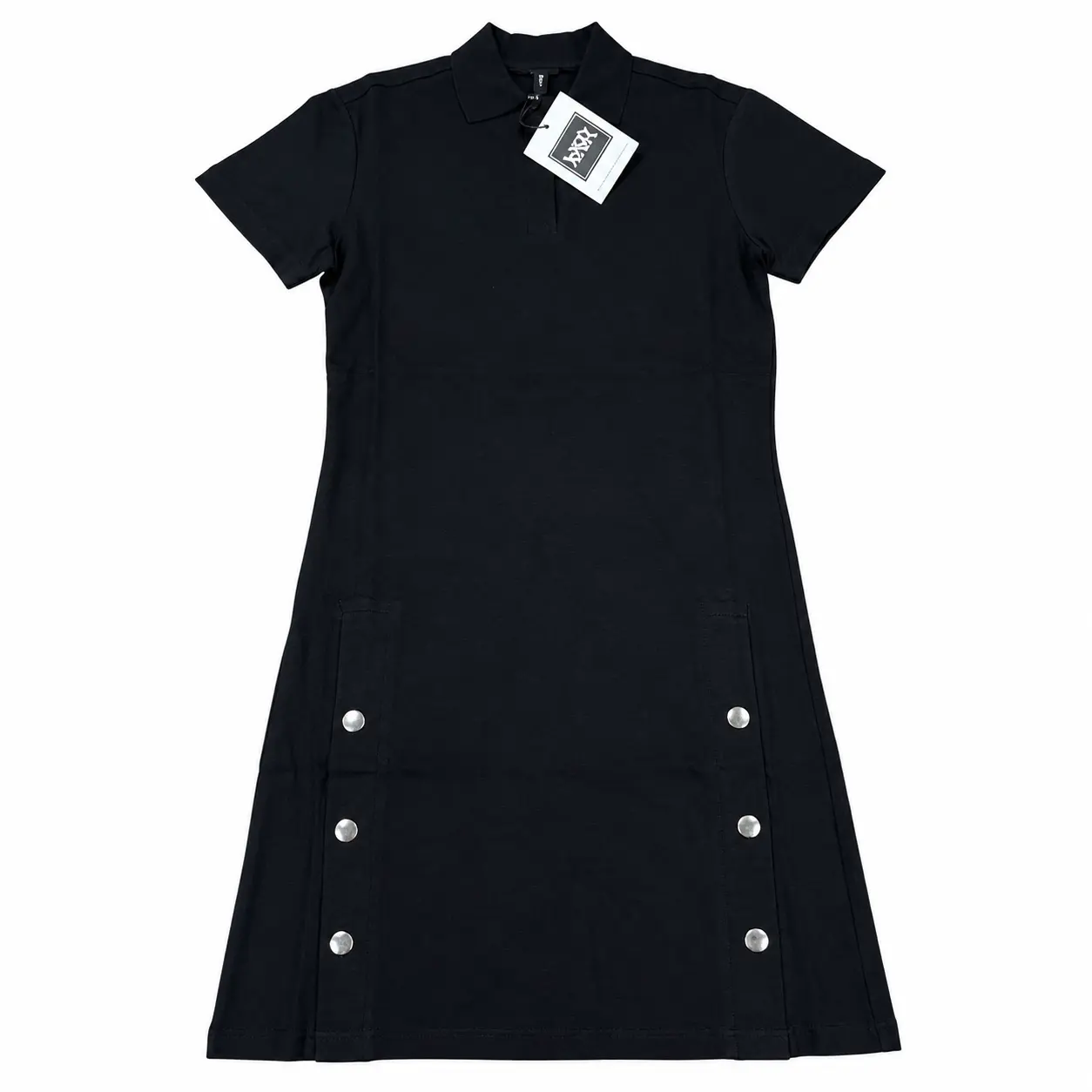 DKNY Women's Black Polo Dress with Snap Button Detail
