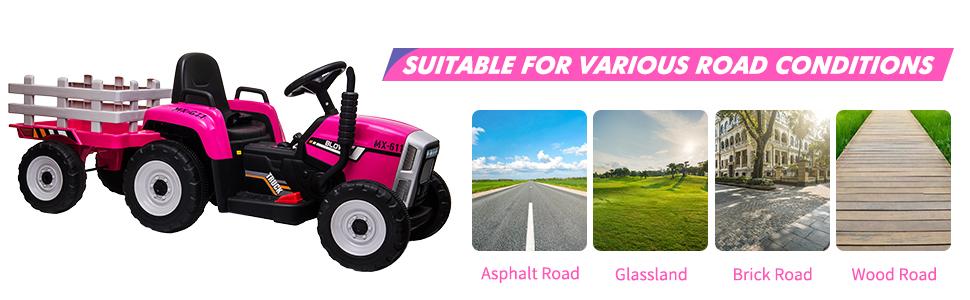 GARVEE 12V Electric Tractor with Trailer: Toddler Ride-On Car, Remote Control, 7-LED Headlights, 2+1 Gear Shift, MP3/USB, for Ages 3-6, Available in Green with 25W or 35W Motor Options and Tread or EVA Tires.