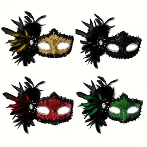 [Feathered Masquerade Masks]  Masquerade Masks - Feathered Makeup Masks for Costume Parties, Carnival, Role-playing