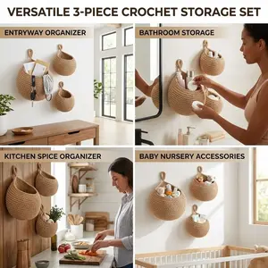 3-Piece Indoor Plant Wall Hanging Pots, Woven Plant Hangers, Vertical Garden Rack, Handmade Design, Durable Material, Ideal for Apartments