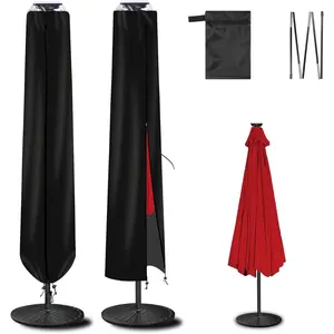 Outdooor Umbrella Cover - Light Umbrella Cover for 7.5 ft 9 ft 10 ft 11 ft, Waterproof, Table Market Umbrella LED Light Protection (Black)