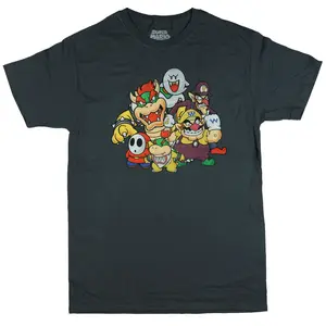Super Mario Shirt Men's Villains Bowser Boo Waluigi Destressed Short Sleeve Tee