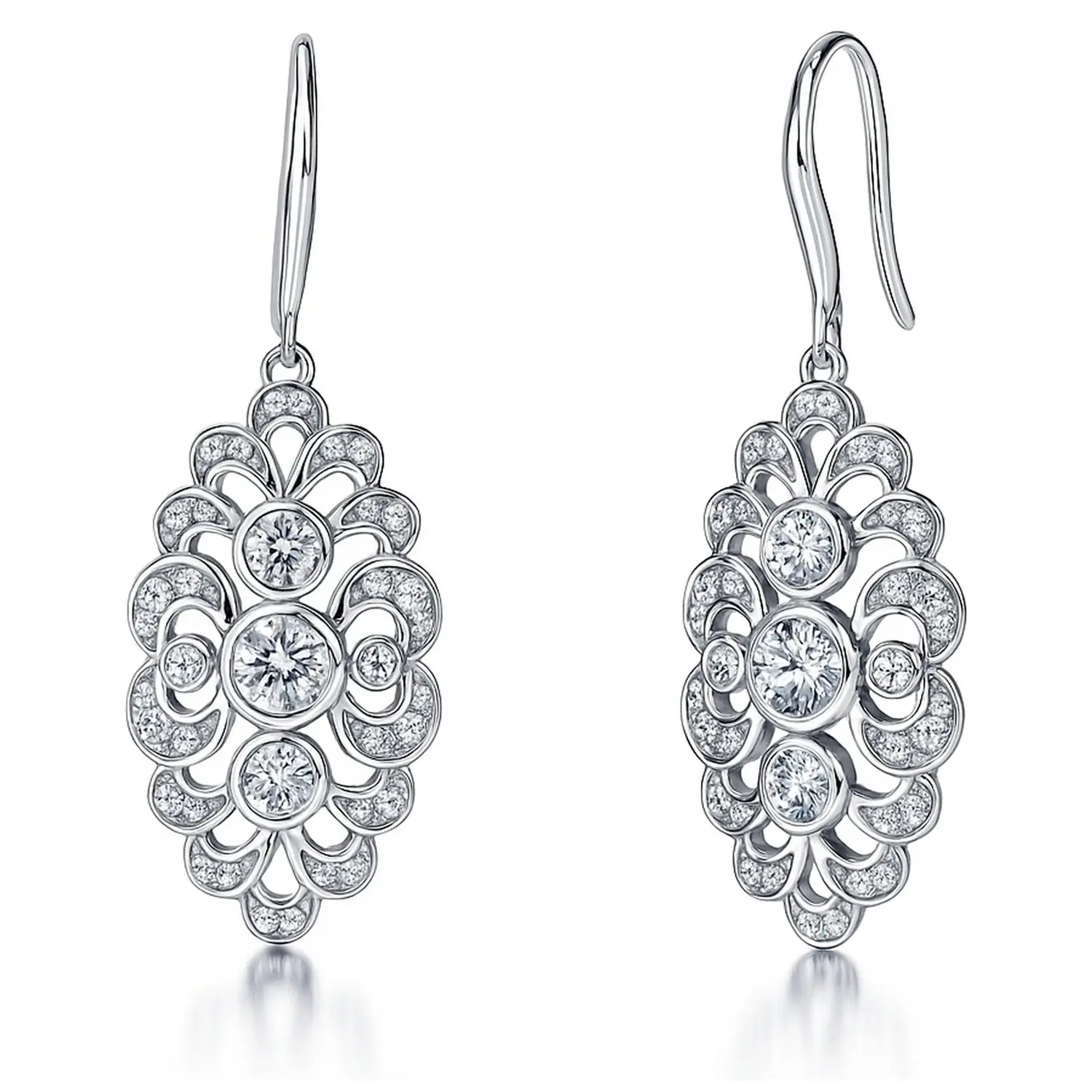 BERRICLE Sterling Silver Navette Art Deco Statement Chunky Fish Hook Drop Dangle Earrings for Women, Cubic Zirconia CZ