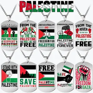 hot-selling, Middle East Israel titanium steel color printing military brand, Palestine map stainless steel necklace