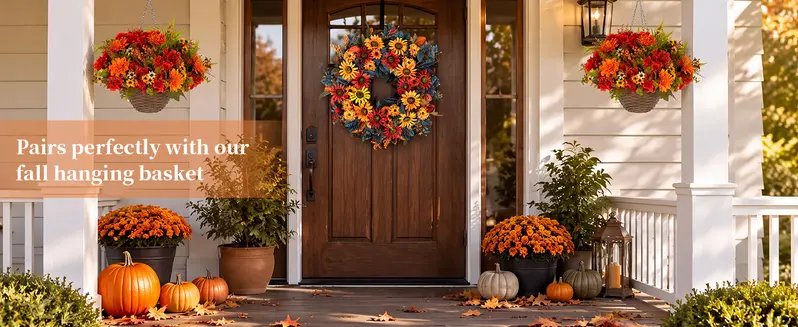 Thanksgiving Fall Wreath with Berries & Leaves, Hook Included, Festive Home Decor for Porch Wall, Room Decor Thanksgiving Fall Wreath with Berries & Leaves, Hook Included, Festive Home Decor for Porch Wall, Room Decor