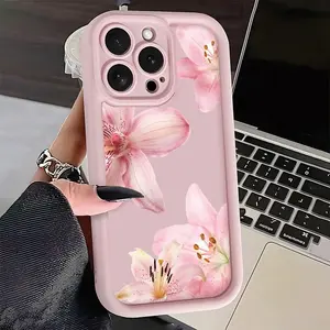 Pink Hibiscus Flower Design Pattern Design iPhone Case Compatible with iPhone 17 Pro Max 16 16e 15 14 Plus 13 12 Mini 11 Air X XS 2D Printing Soft TPU Cover with Raised Edges