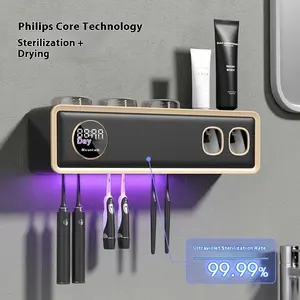 Smart Toothbrush Holder with UV Light Sterilization & Drying - Features Philips Chip for 99.9% Germ Elimination, Waterproof Design
