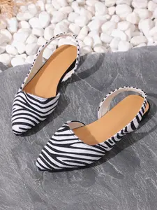 Zebra Print Pointed Toe Sandals for Women, Summer New Arrival, Casual Flat Shoes, Open Back, Plain Pattern, PU Upper, Rubber Sole