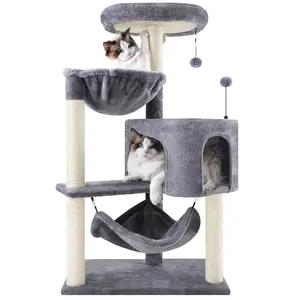 TWDEPART Cat Tree with Cat Condo and Big Hammock, Grey