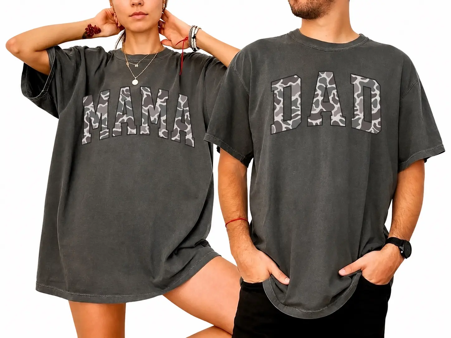 Camo Mama Dad T-Shirt, Matching Mom Dad Graphic Tee, Country Hunting Couple Shirt, Pregnancy Announcement Gift