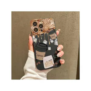 Coffee Pattern Phone Case, 1 Count Anti-Fall Decorative Phone Protector Cover, Phone Accessories Compatible With IPhone Series