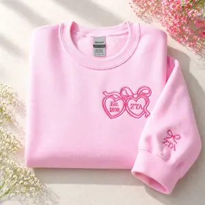Custom Coquette Bow and Locket Embroidered Sweatshirt, Sorority Crewneck, Big Little Reveal Gift, Cute Aesthetic Pullover, Trendy Gift for Her