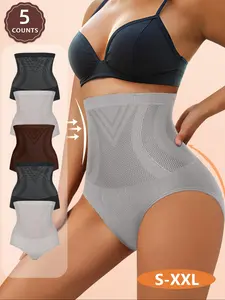 MEIYATING 5pcs Women's High-Waisted High Stretch Shapewear Panties, Seamless Triangle Underwear, Comfortable and Shape-Enhancing