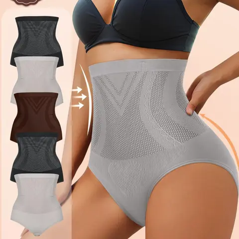 MEIYATING 5pcs Women's High-Waisted High Stretch Fitted Shaping Shapewear Panties, Seamless Triangle Underwear, Comfortable and Shape-Enhancing