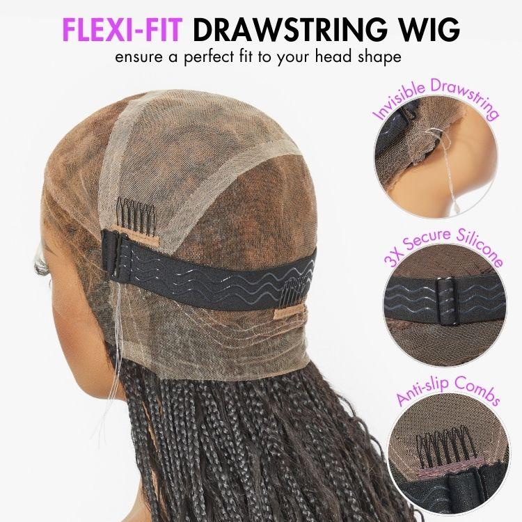 Luvme Braided Wig Knotless 26'' Braids Wig Boho Briaded Wigs Box Braid Human Hair Curls Flexi-Fit Invisi Drawstring Cap HD Full Lace Super Natural Scalp