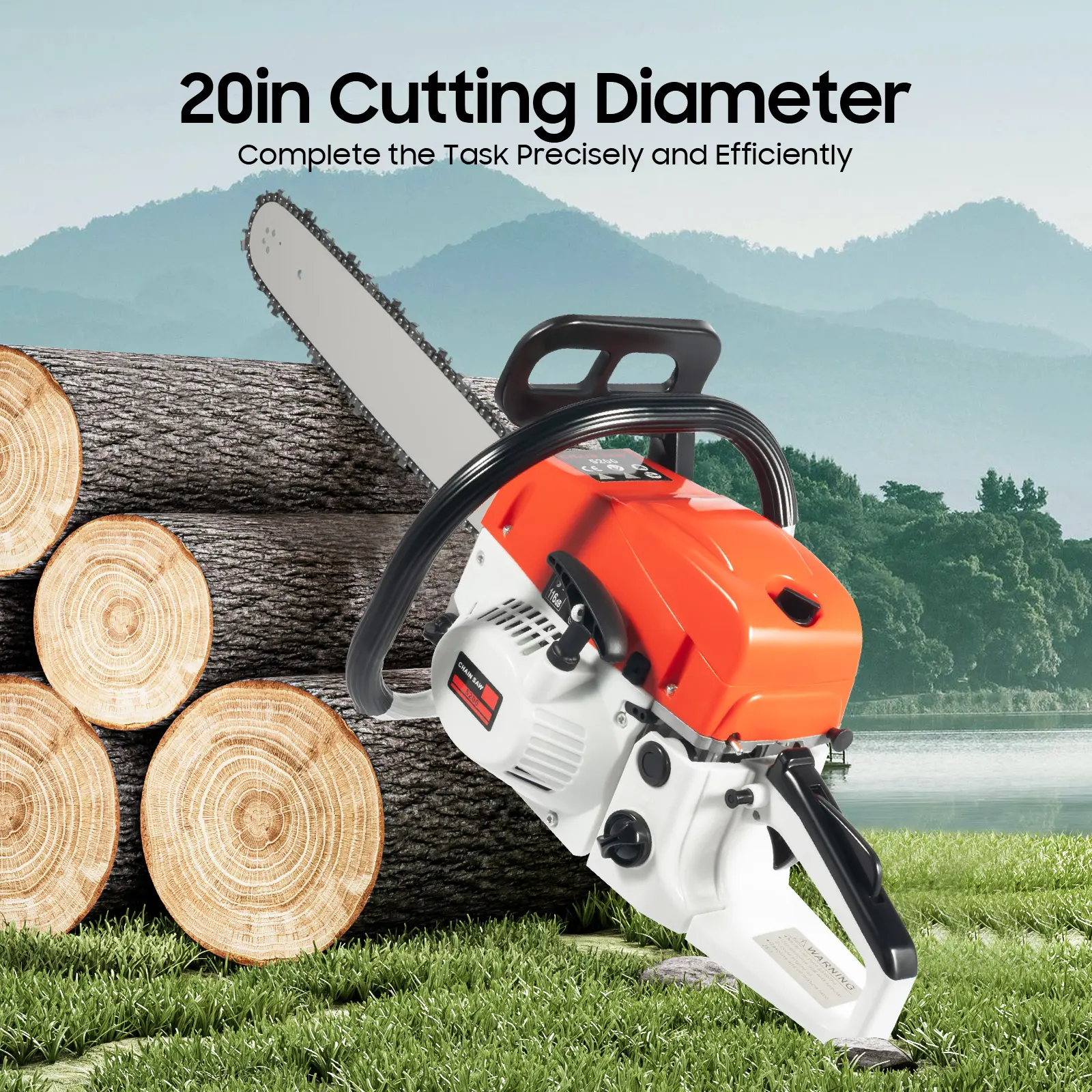 52CC Gasoline Chain Saw, 20-in Gas-Powered 5200 Model Full Set with 550ml Propylene Capacity, Safety Brakes, Easy Installation, Easy Cleaning, Cost-Saving for Outdoor Woodcutting, 25:1 Fuel Mix