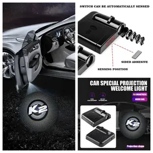 Kia K2 Logo Car Door Projector Lights 4 Pack, For Kia K2 All Year Versions, Peel-and-Stick Non-Destructive Waterproof Courtesy Lights