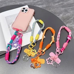 Unisex Dual-Color Polyester Fiber Phone Lanyard, Anti-Loss Wrist Strap with Star Pendant Charm, Sports & Outdoor Protective Accessories for Hiking, Compatible with Smartphone, Mobile, Cellphone Tech Accessories