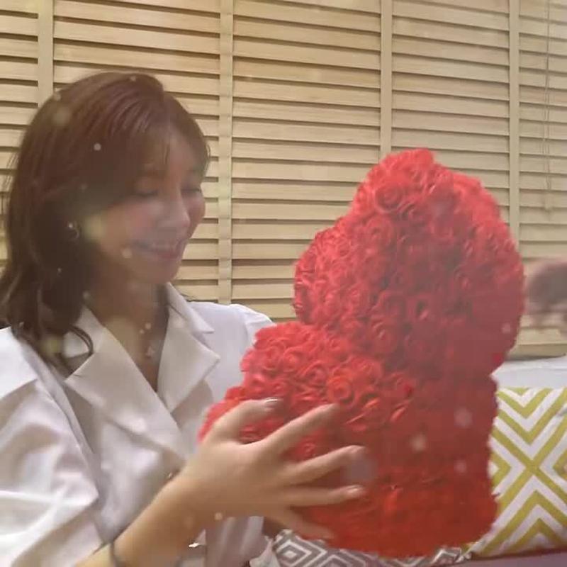 Wedding Rose Teddy Bear with LED Light in Clear Gift Box for Women Valentines Girlfriend Birthday Gifts Romantic Souvenir