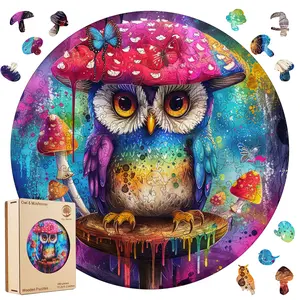 Owl Mushroom Wooden Puzzles - Adult and Children Creative Wooden Puzzles with Unique Shapes in Colorful Boxes for Fun Challenges and Brain Health