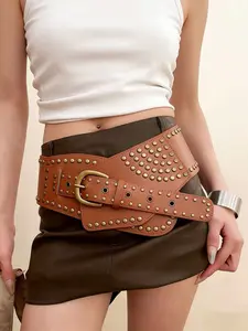 2K American Bad Girl Belt, Extra Wide Design, Rivet Punk Style, Retro Western Industrial Feel, Perfect for Dresses & Skirts, Rivet Decorated Belt