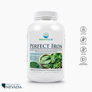 Nature's Lab Perfect Iron 25 mg – Gentle, Non-Constipating Iron Supplement for Sensitive Stomachs – Red Blood Cell Support – Vegan, Non-GMO – 180 Capsules