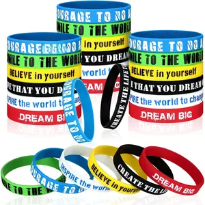 48 count Motivational Quote Rubber Bracelets Colored Inspirational  Wristbands Stretch Bracelets for Men Women Black History Month Teacher Office Party Favor Gifts(Assorted Color)