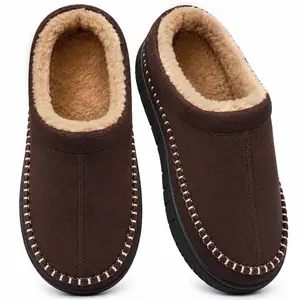 Men's Slip-On Moccasin Memory Foam Slippers - Thick Bottom Rubber House Shoes, Fuzzy Comfy Wide Loafers for Indoor-Outdoor Use, Ideal Guys Gifts