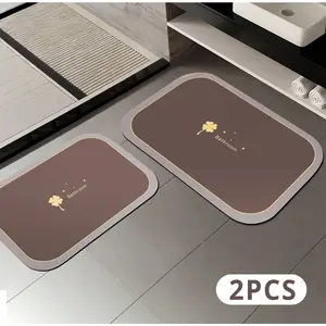 2PC Super Absorbent Bathroom Floor Mat Thickened Bathroom Absorbent Quick-drying Slip-Resistant Suitable Use in Shower Areas
