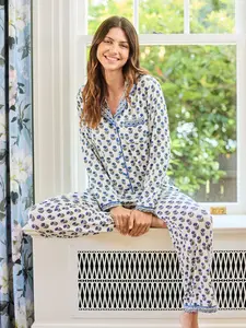 Merit Chic Women's Floral Button Down Pajama Set Cozy Long Sleeve Lounge Top & Pants Comfy 2 Piece Loungewear Casual Wear 2026