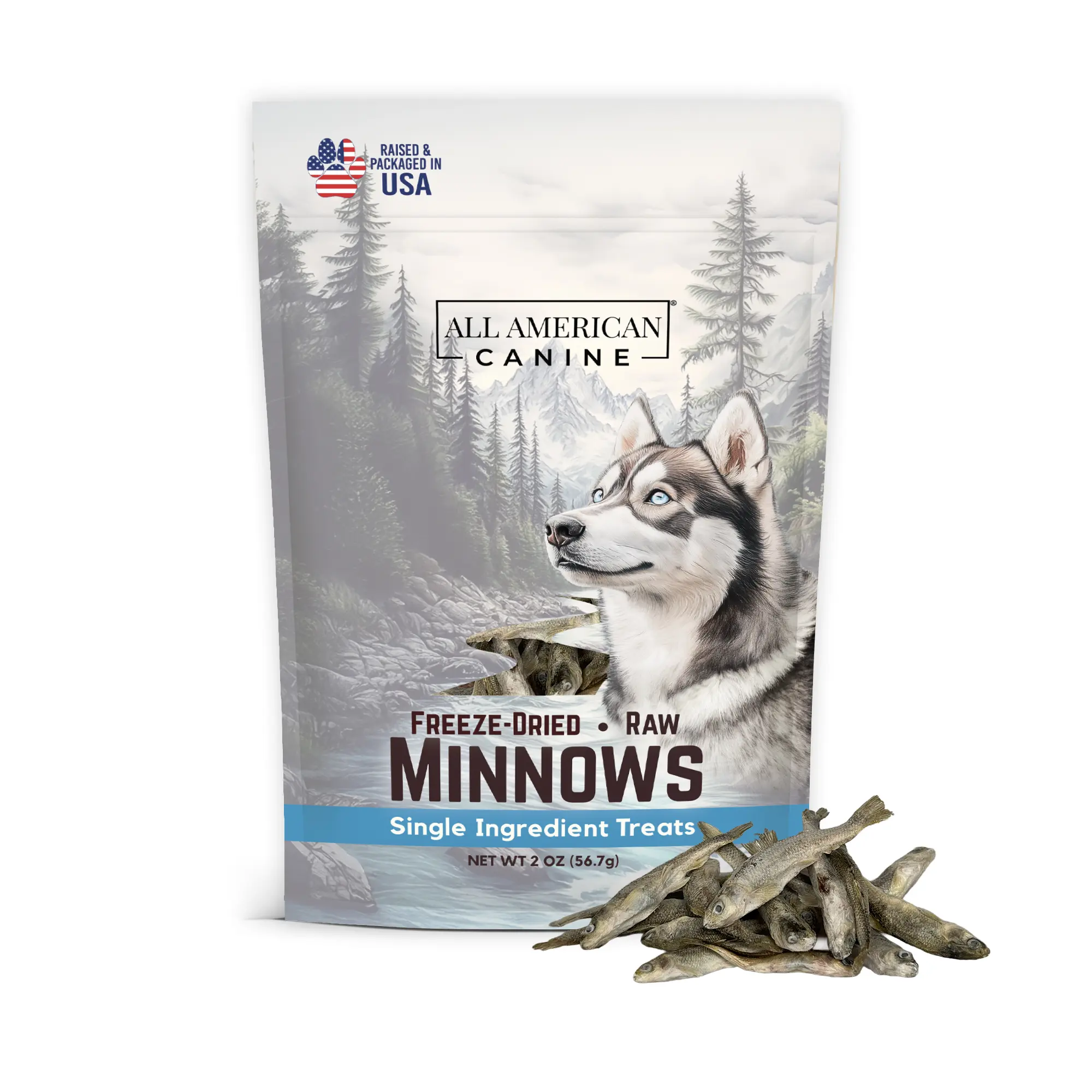 Freeze Dried Minnows (Large 2 OZ SIZE) Single ingredient treat snack 2 Oz. USA Farmed Raised Protein dog treats (Not Salmon)
