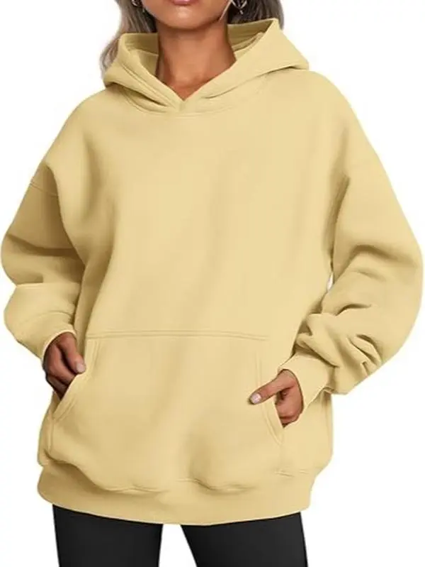 Women’s Pale Yellow Oversized Hoodie Sweatshirt, Casual Long Sleeve Pullover with Front Kangaroo Pocket, Drop Shoulder Loose Fit Basic Hooded Top for Streetwear, Gym, Daily Casual & Relaxed Home Outfits
