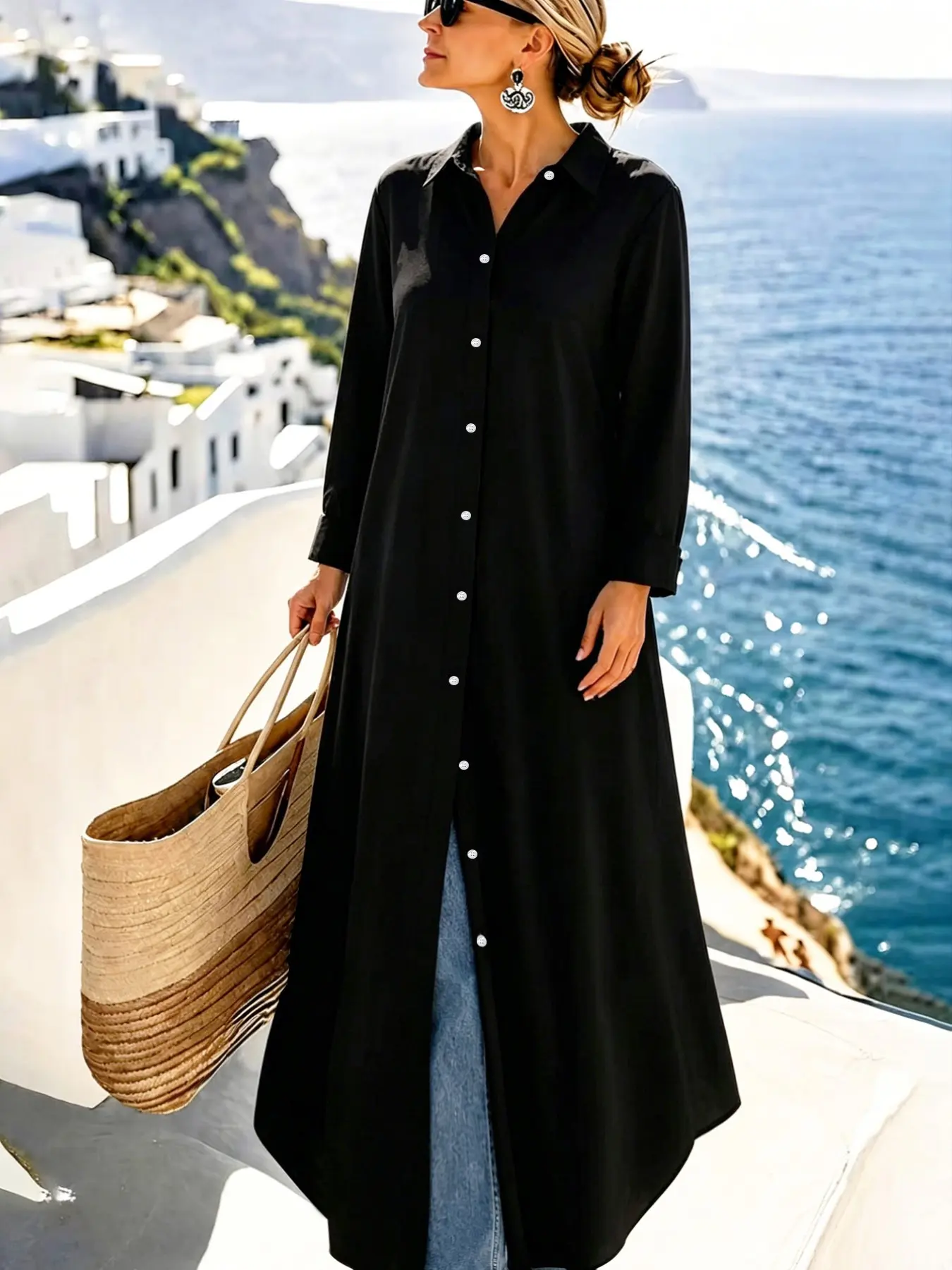 New Arrival. All Seasons. Long Sleeve Women's Basic Casual Shirt Dress, Button Up Dress, Front Button Design, A-line Skirt, A Line Dresses, Non-Stretch Fabric